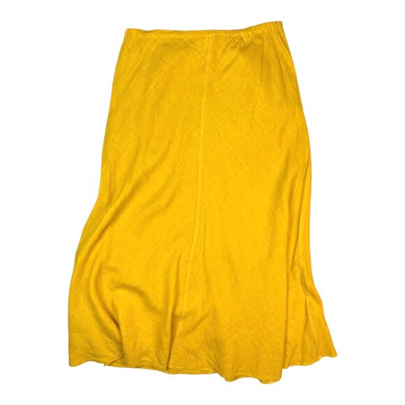 CP Shades Size M Yellow Maxi Skirt LInen Bias-Cut Pull-On Pockets - Picture 10 of 10